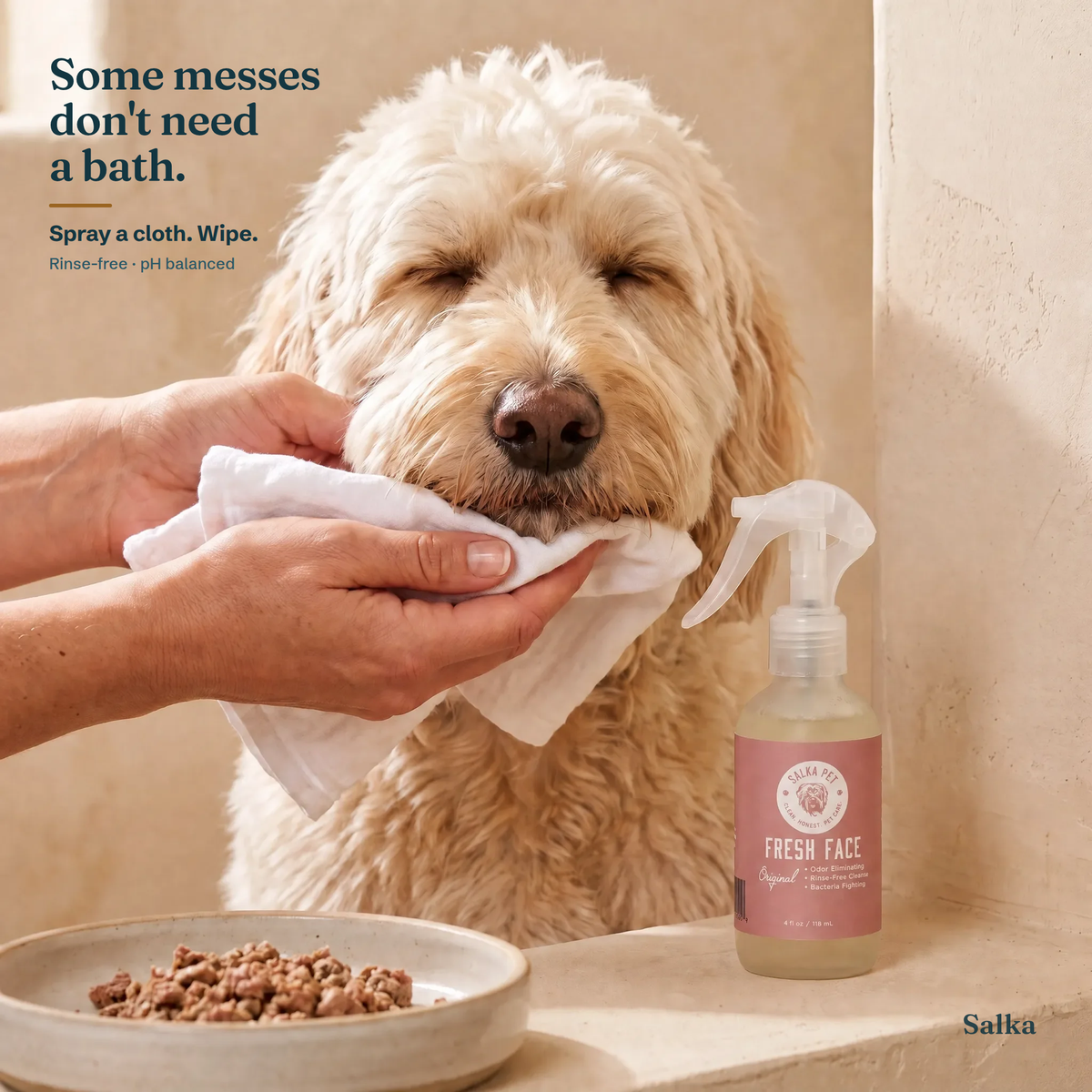SalkaPet Fresh Face dog cleanser for messy meals and dirty beards