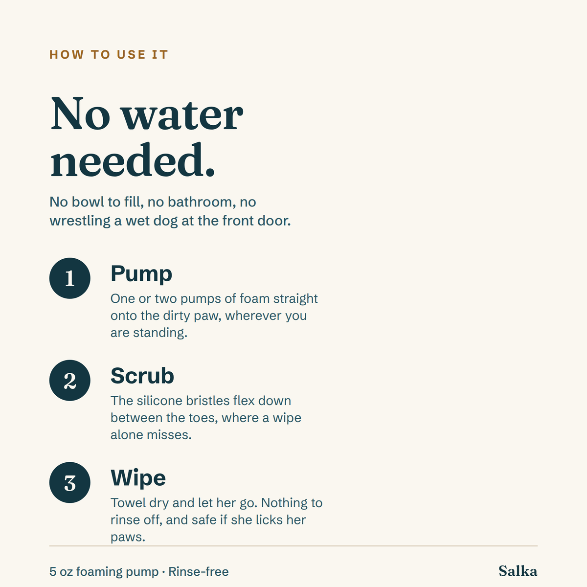 How to use SalkaPet rinse-free dog paw cleanser, step by step