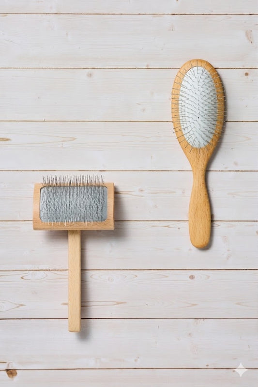 SalkaPet Daily Brush Set — slicker brush and detangler for double, long, and curly coats
